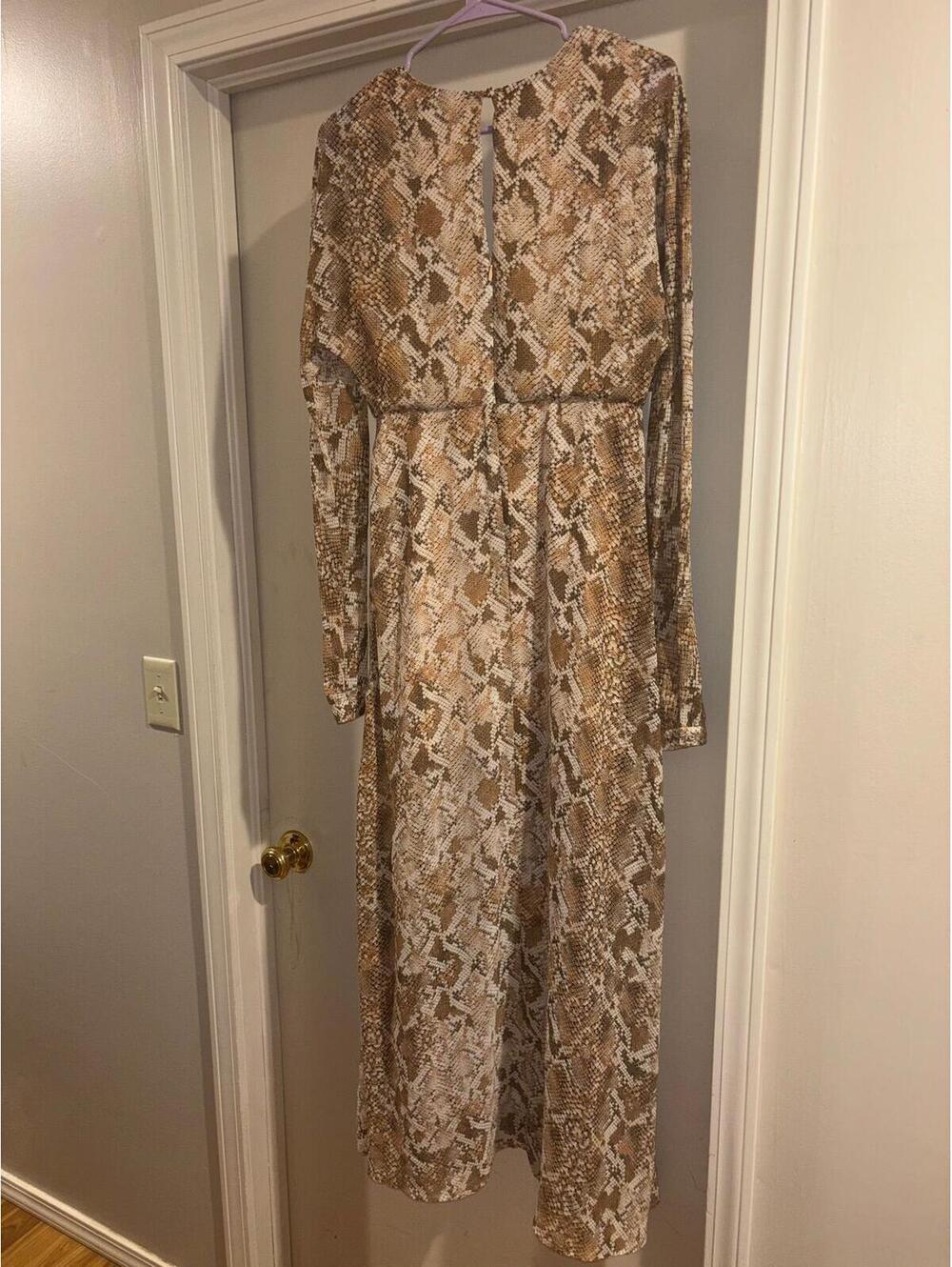 Guess Snake Print Long Sleeve Maxi Dress Side Slit Small NWOT - Picture 2 of 10